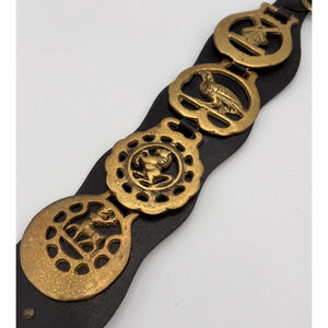 Vintage Horse Brasses on Leather Strap Equestrian Brass Decor